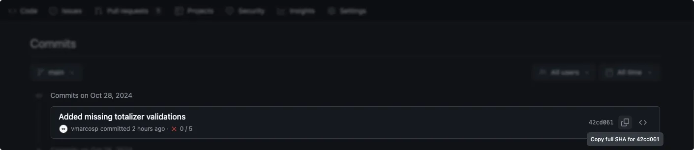 GitHub commit list